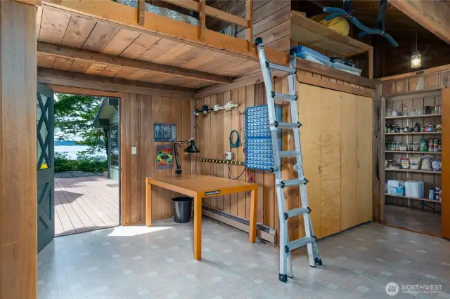 Project room has a door to the deck and storage loft.