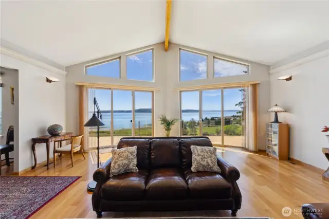 This photo is taken in front of the fireplace.  There are options for furniture placement to enjoy the stunning views.