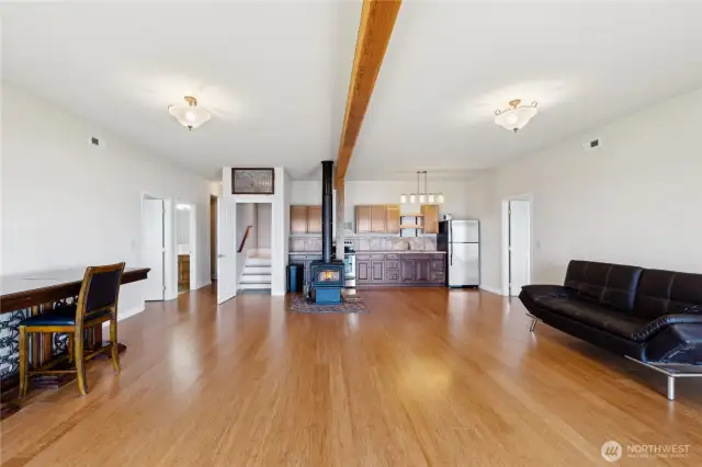 As you can see this is a large space with the Guest bedroom on the right side, the Bonus Room is the open white door on the left side. The next open door is the Guest Bathroom.