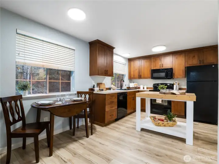 This kitchen is large enough to fit an island for extra counter space or storage