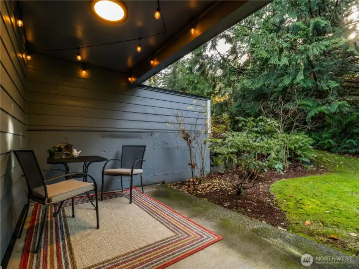 This private covered patio is a great place to spend evenings