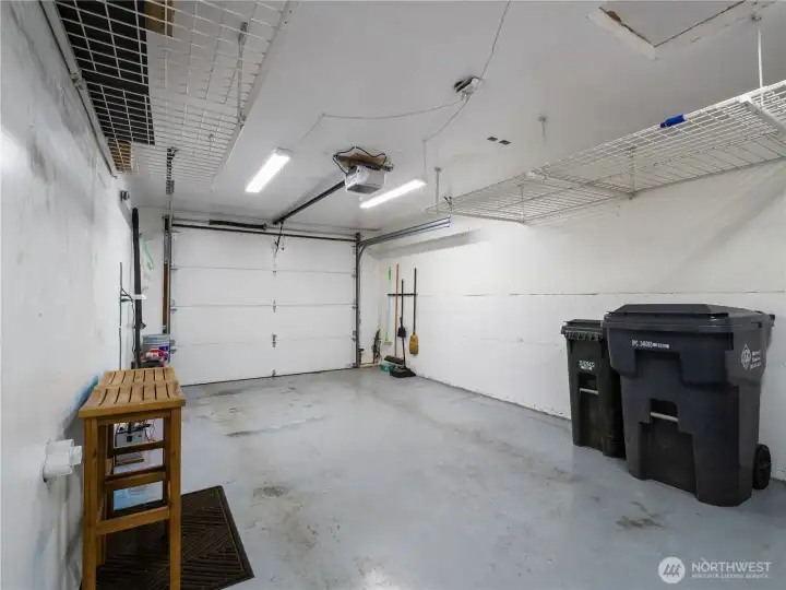 The one car garage also has space for storage