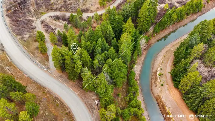 Canal currently has no water in it. Lot lines approximate.