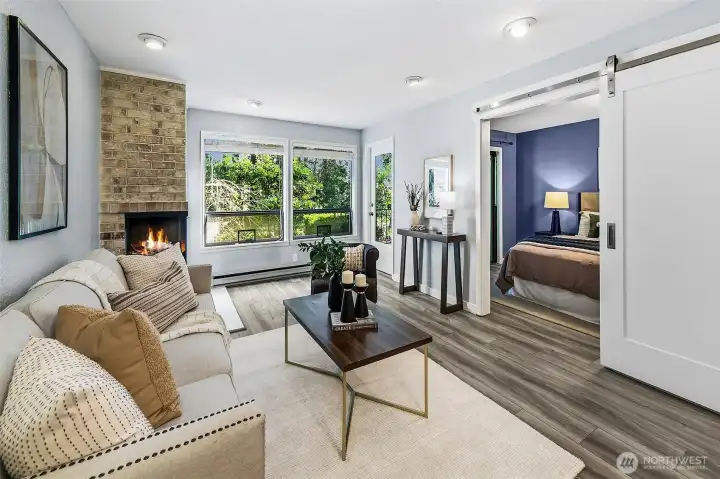 Door to large bedroom and covered patio.