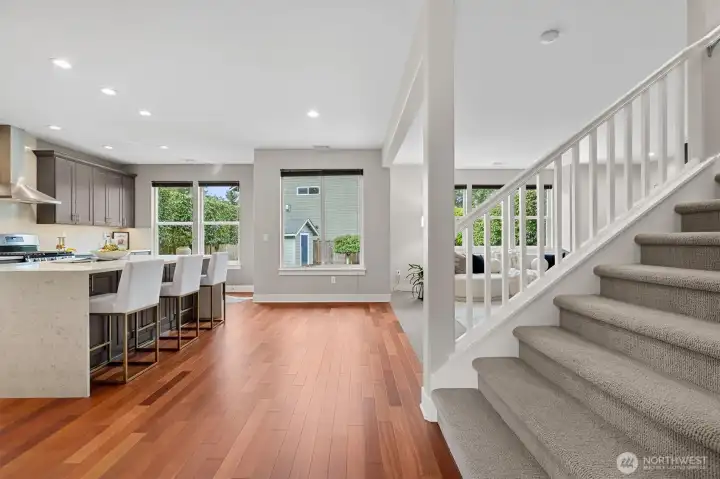 beautiful Brazilian Cherry hardwood floors just refinished with a modern Matte finish.