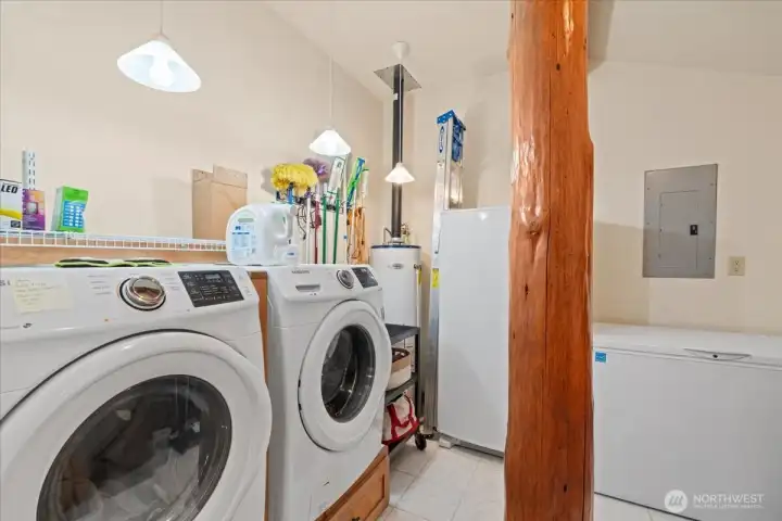 Dedicated laundry and utility room with washer, dryer, additional storage space, and utility sink area. Bright lighting and open layout provide everyday functionality. Dedicated laundry and utility room with washer, dryer, additional storage space, and utility sink area. Bright lighting and open layout provide everyday functionality.