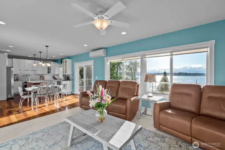 Sunlit family room Puget Sound views Sunlit family room Puget Sound views