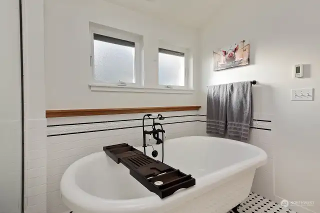Always lovely to have some deep soaking options. Hot tub on the deck or deep solo soak with a good book and glass of wine? Options are good.