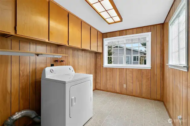 Laundry room is located just off the kitchen on the main floor. Has a door out to the back deck.