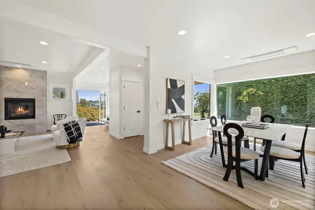 Dining area with city views.