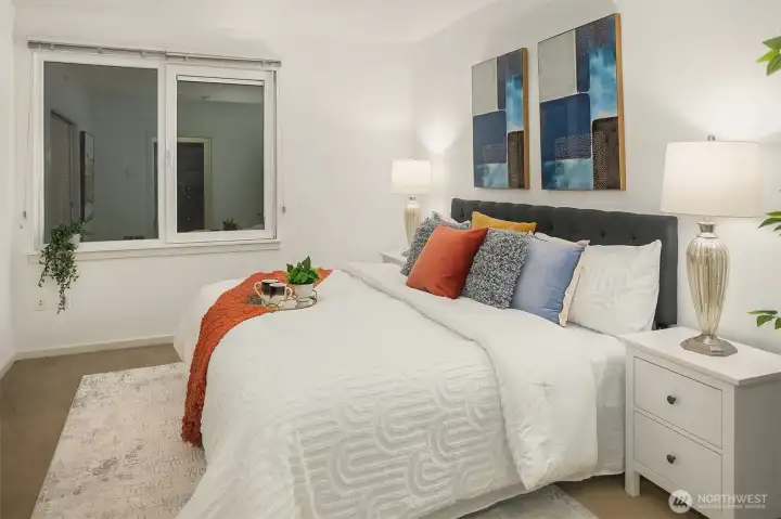 Welcome to your cozy bedroom! (photo from previous staging)