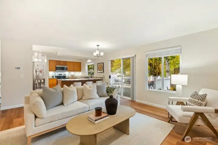 Family room flows seamlessly into the kitchen