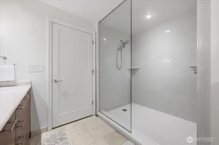 Large Walk-in Shower with large format tiles