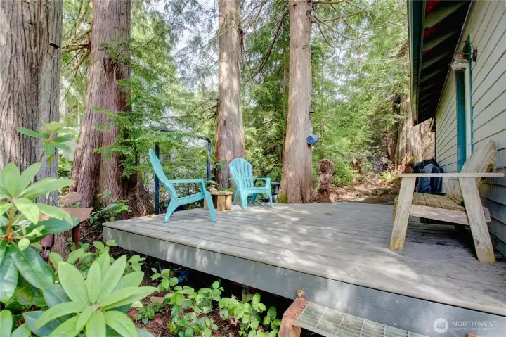 Spacious side deck provides a spot to catch some shade after days on the beach and lake.