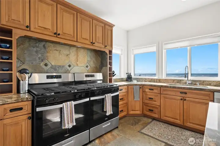 Yep... that's two stoves and ocean views in this dream kitchen.