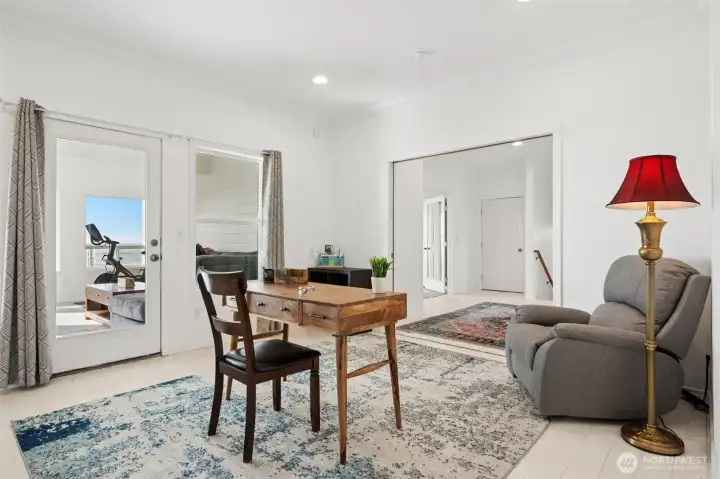 From the library you can walk-out to the enclosed deck.