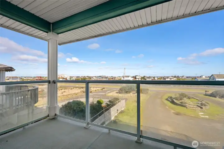 Deck on the street side of the second level.