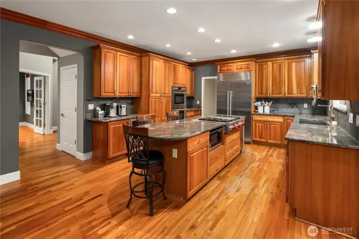 Cherry cabinets with pull outs and child lock