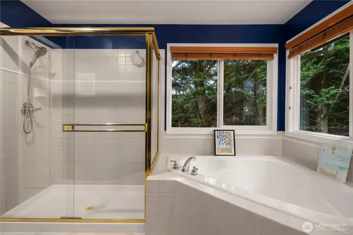 Primary en-suite sunken tub and walk-in closet