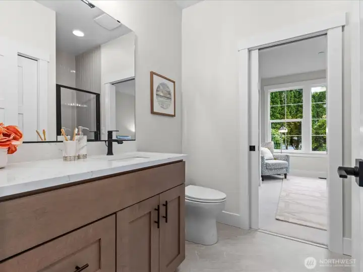 3/4 BA connected to both main floor bedroom/office space and the rest of the main floor.