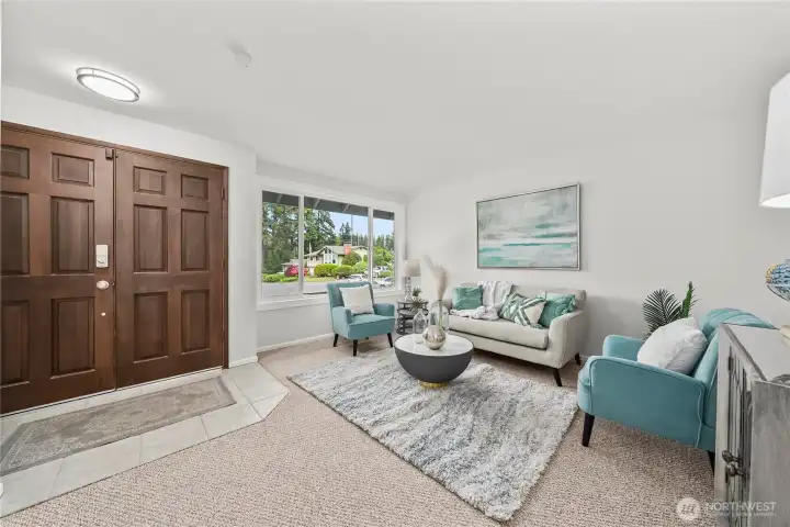 Wood wrapped windows, tile entry,berber carpet, updated fixtures.