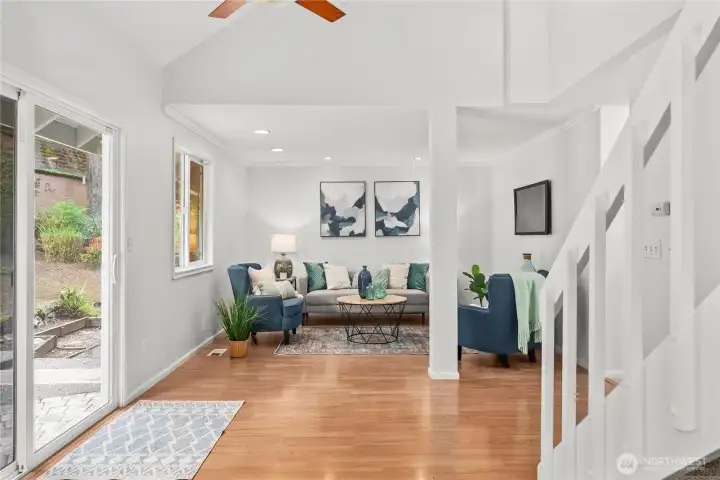 Great room off kitchen with space for formal dining if desired