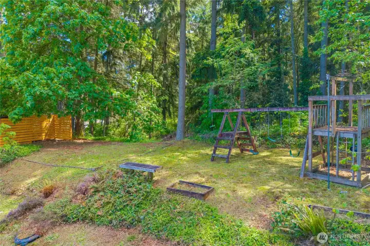 backs open space, room for everyone.  Great backyard fort opportunities!