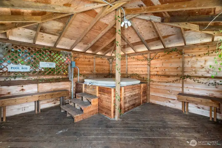 Gazebo with hot tub.