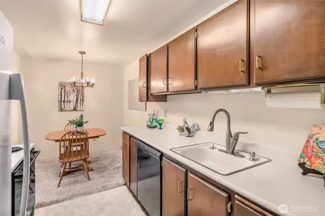 View of dining room from kitchen.