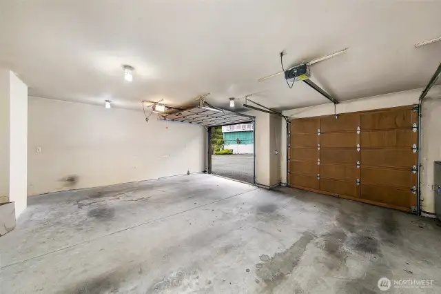 Huge 2 car garage with extra space for storeage.