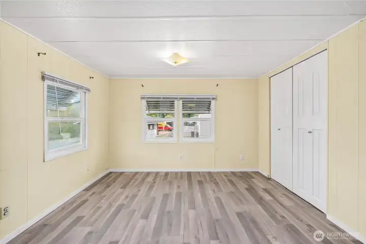This was a bedroom that was converted into an office by removing and widening the doorway.