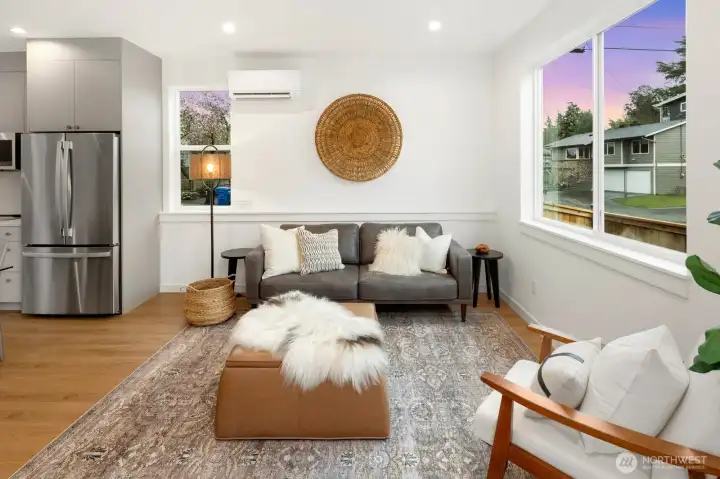 Light-filled interiors. Home sits off the street and has a private feel.