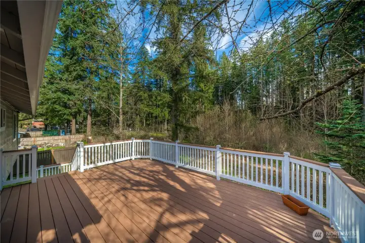 Huge back deck overlooks private green space