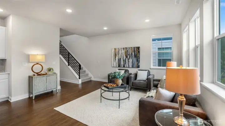 Ideal open concept living is light and airy.