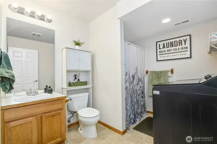 Lower level 3/4 bathroom/laundry room. New fancy dual-head shower faucet.