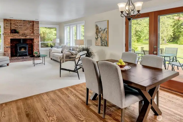 Easy flow from kitchen to informal dining and family room.