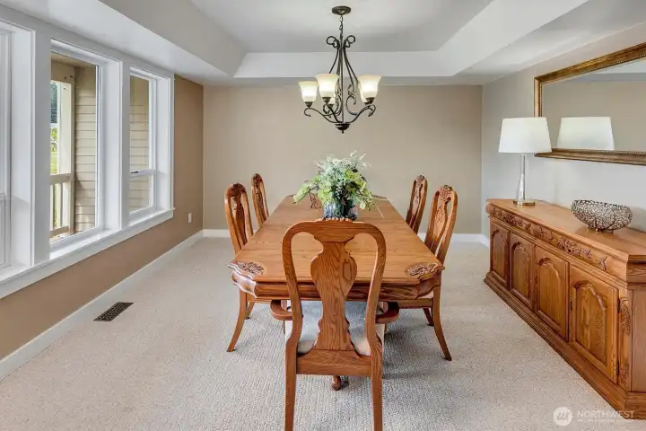 Formal Dining room with tray ceiling and views, views, views!