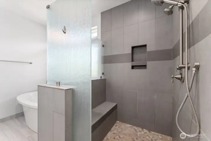 A stunning walk-in shower. A stunning walk-in shower.