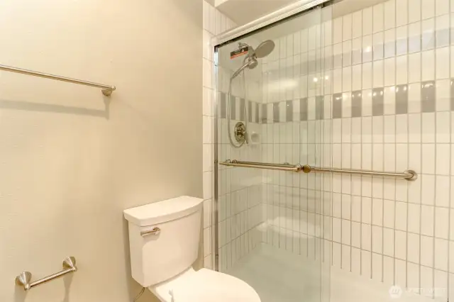 Primary bathroom with newer shower