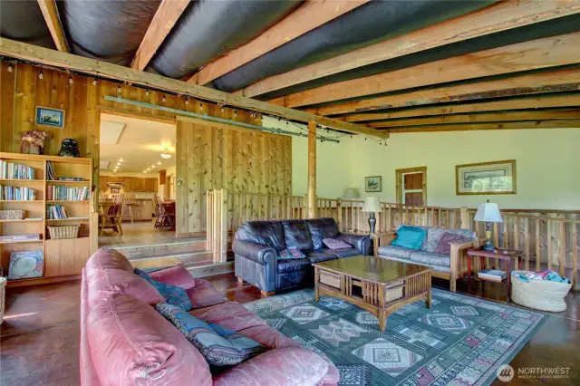 Relaxing great room off the kitchen and dining area in the lodge