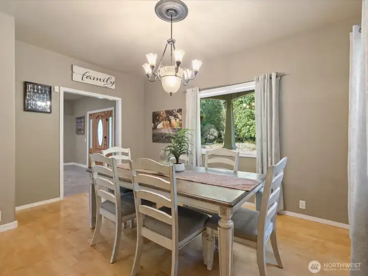 The home features a designated dining area that offers a formal feel without feeling overly stiff, perfectly matching the home’s inviting style.