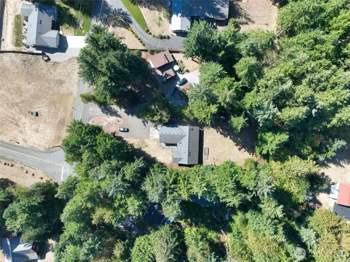 This aerial view shows where the home sits off Lindsay Road and how private it feels...especiall the back yard. The yard is peaceful and gives the air of total seclusion.