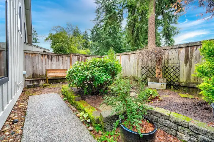 Patio looking out toward the garden space.