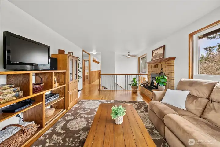 Solid oak hardwood floors upstairs.