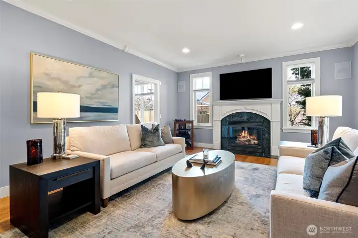 Living Room with gas fireplace.