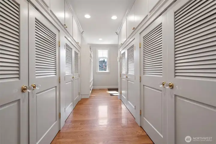 A dream mudroom with exceptional storage—so much space you may feel inclined to catalog where everything lives.