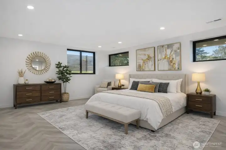 AI generated renditions of basement flex space as a bedroom