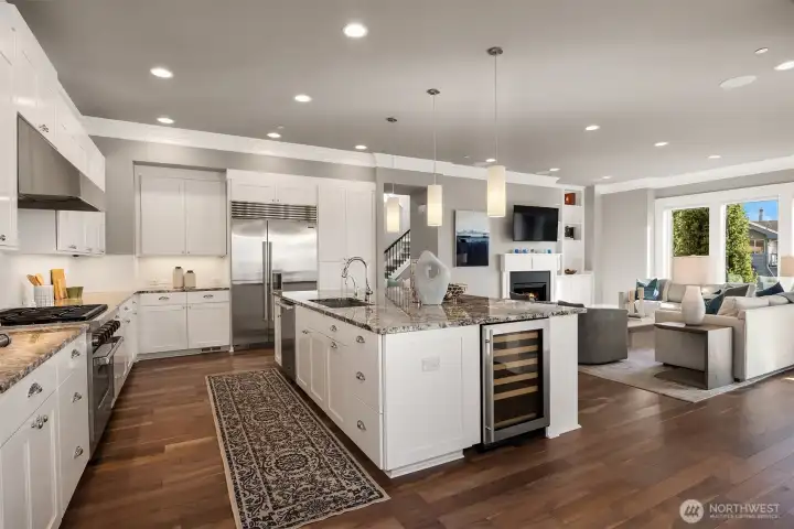 Built-in SubZero, wine cooler, and Wolf 6-burner range + 2nd oven for the serious chef.