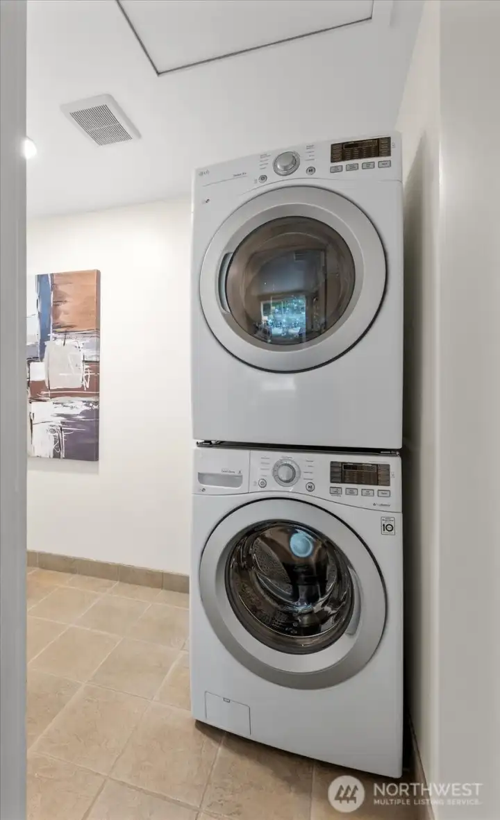 Laundry room with convienent stackable washer and dryer
