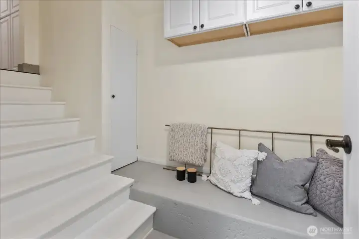 Just down the stairs from the laundry you will find extra storage and access to the garage
